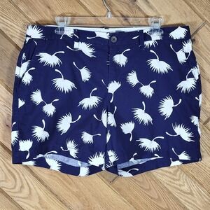 Old Navy Chino Shorts Women 12 Dandelion Floral Print Navy Blue White Pockets